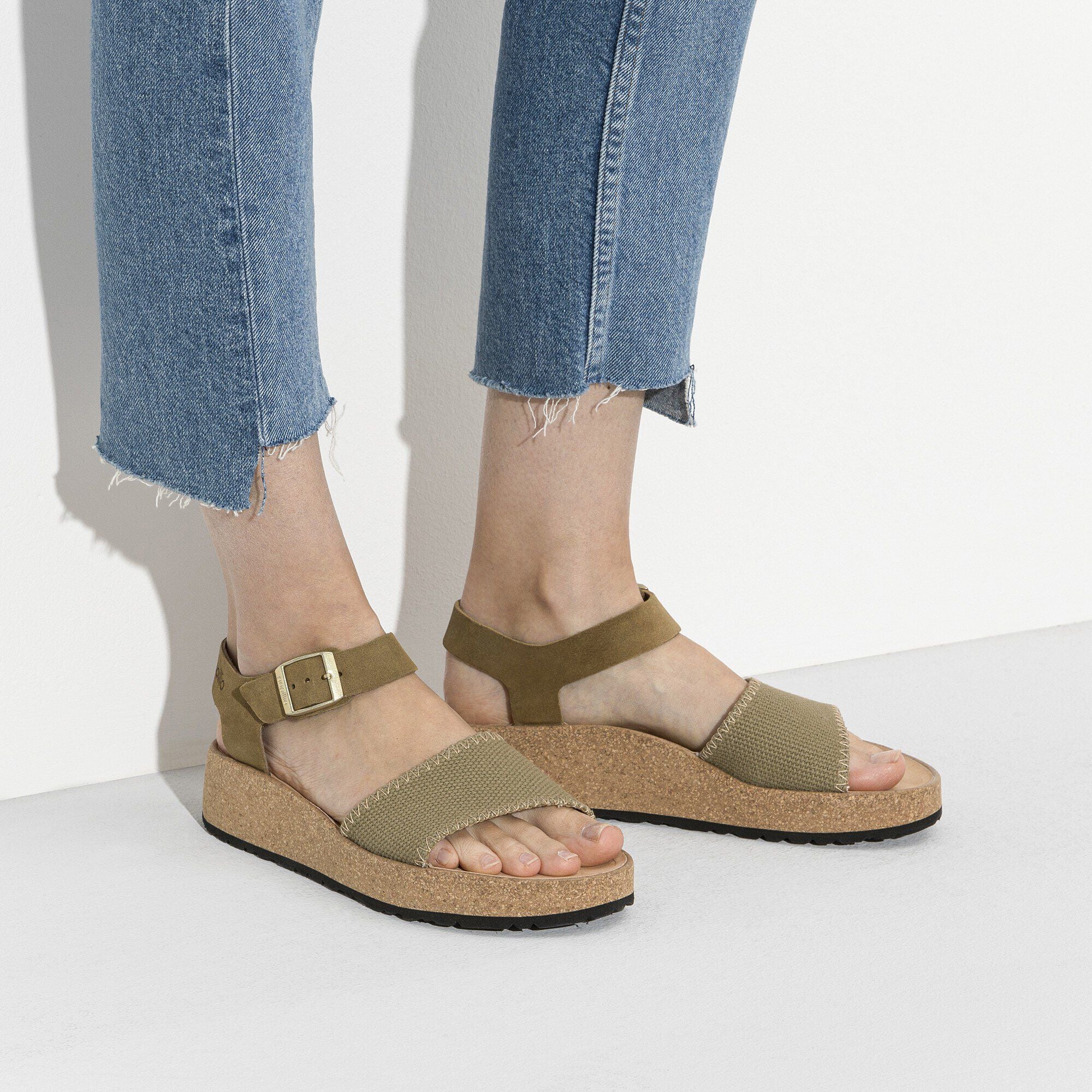 Glenda Suede Leather-Textile Faded Khaki