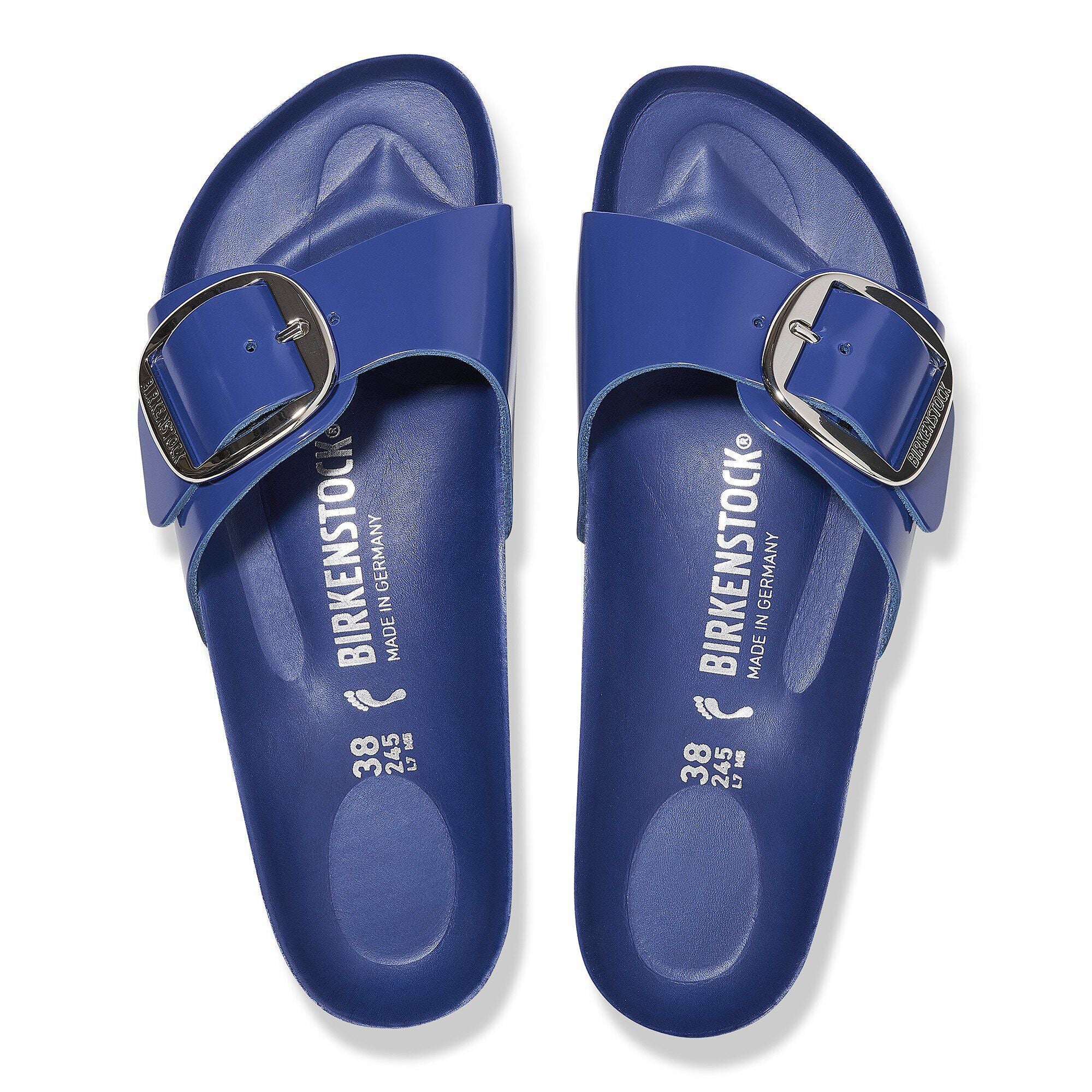 Madrid Big Buckle Natural Leather Patent High-Shine Cobalt