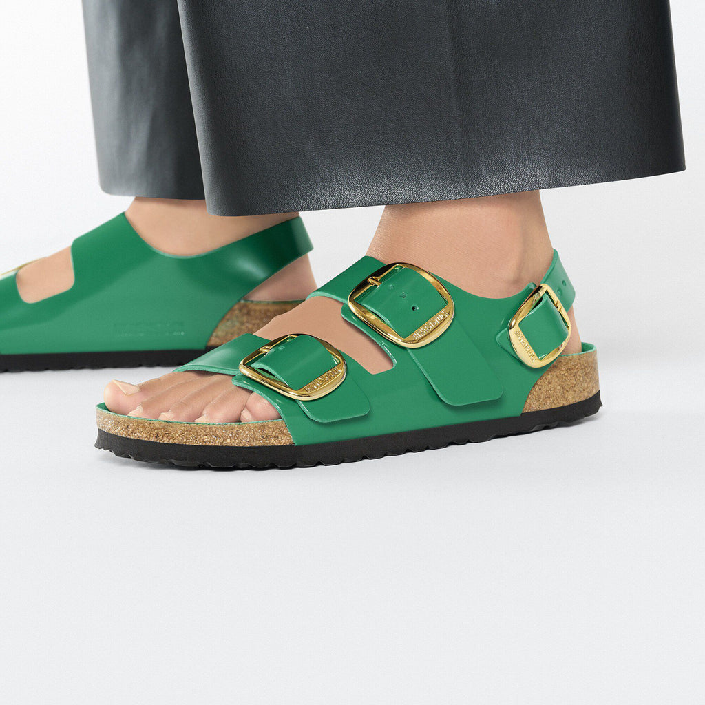Milano Big Buckle Natural Leather Patent High Shine Digital Green