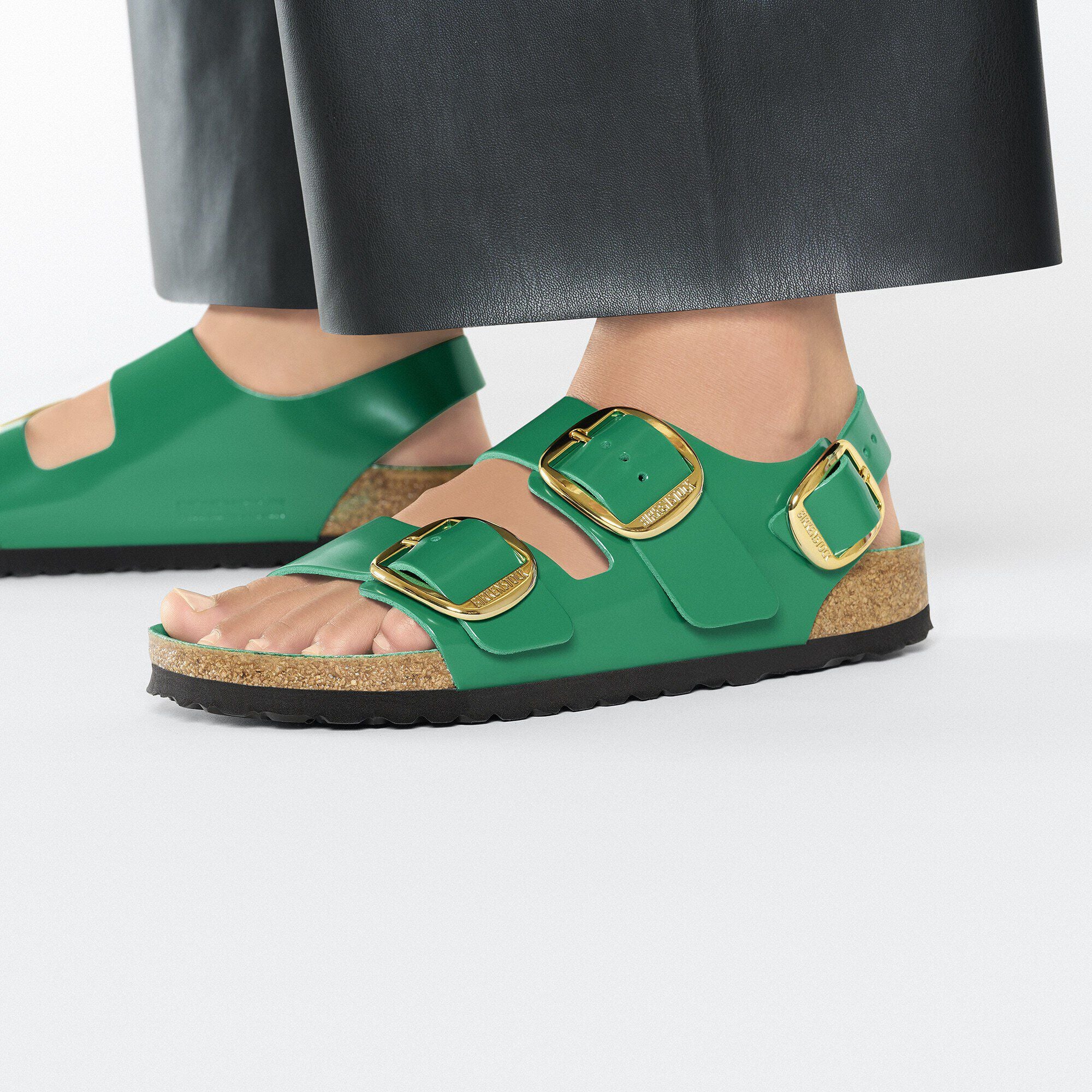 Milano Big Buckle Natural Leather Patent High Shine Digital Green