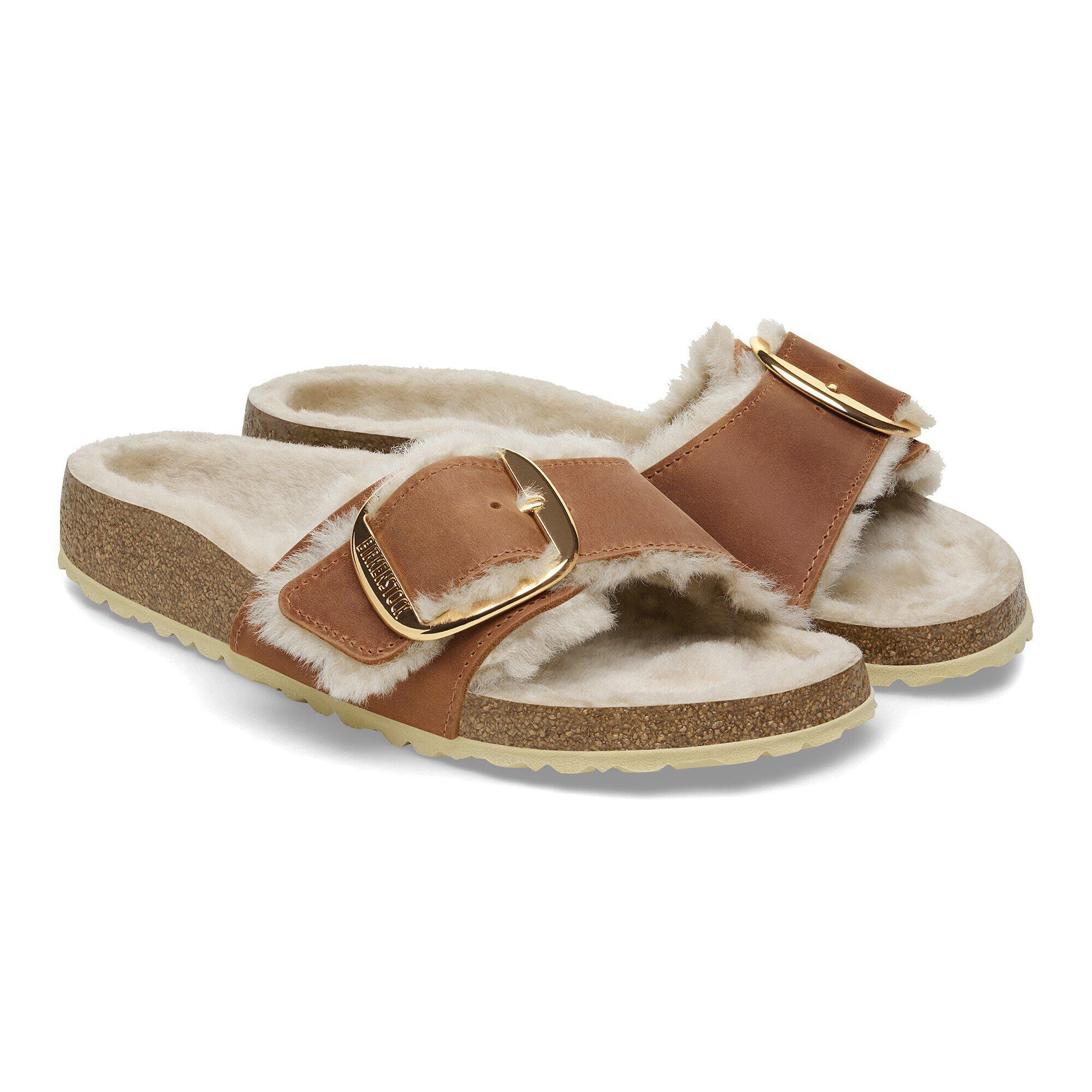 Madrid Big Buckle Shearling Oiled Leather Cognac