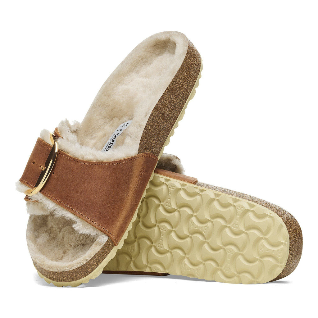 Madrid Big Buckle Shearling Oiled Leather Cognac