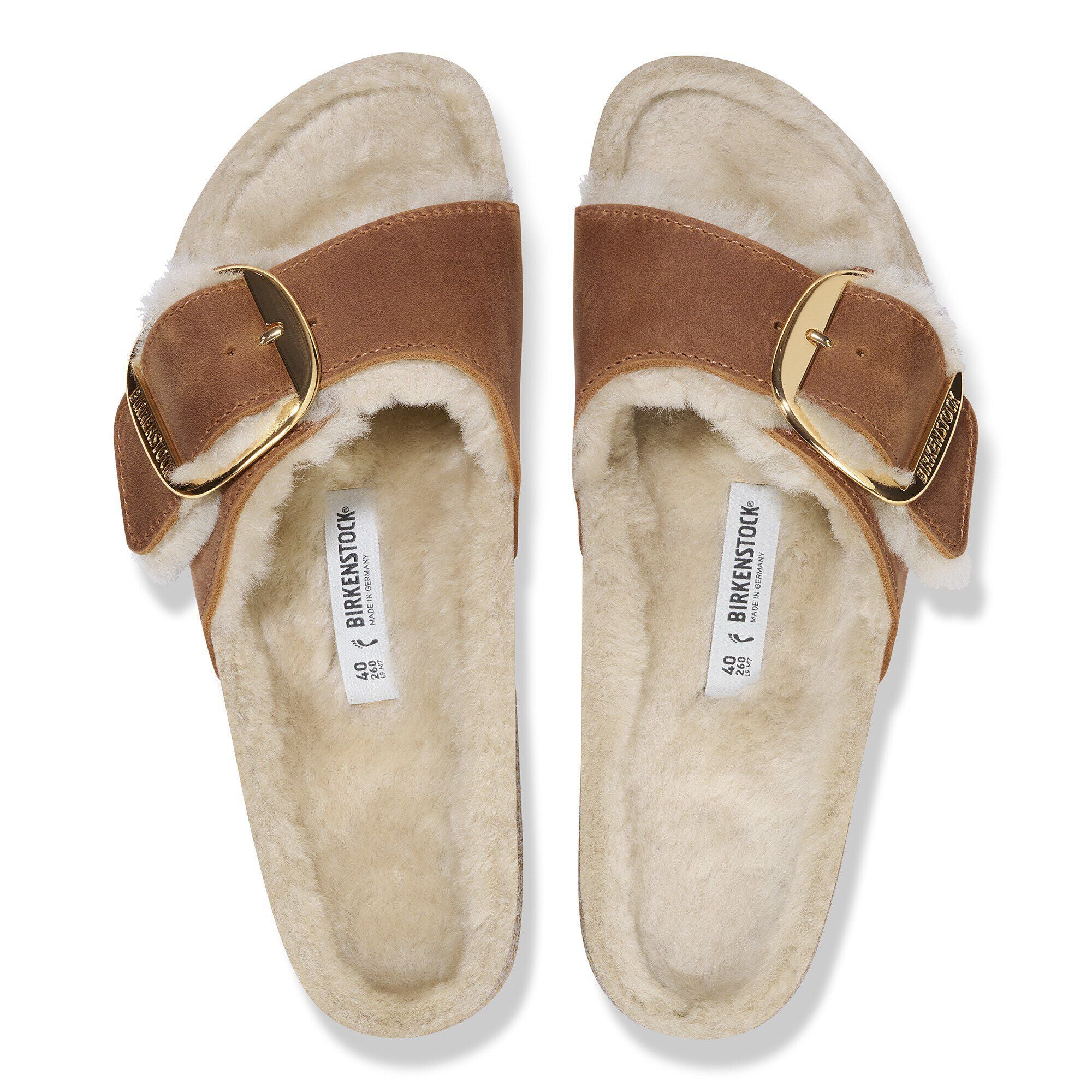 Madrid Big Buckle Shearling Oiled Leather Cognac