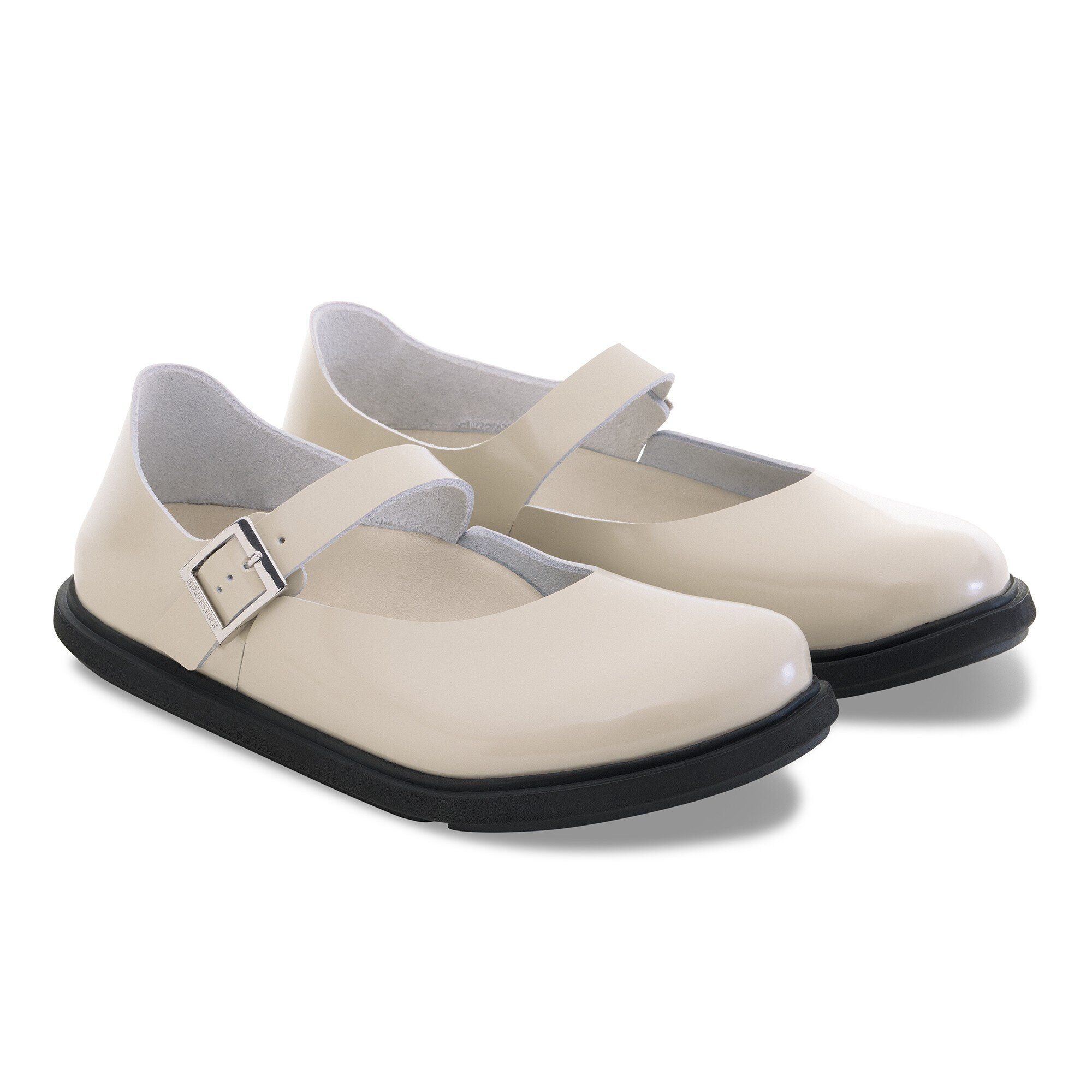 Mantova Droplet Buckle Natural Leather Patent High-Shine Oyster