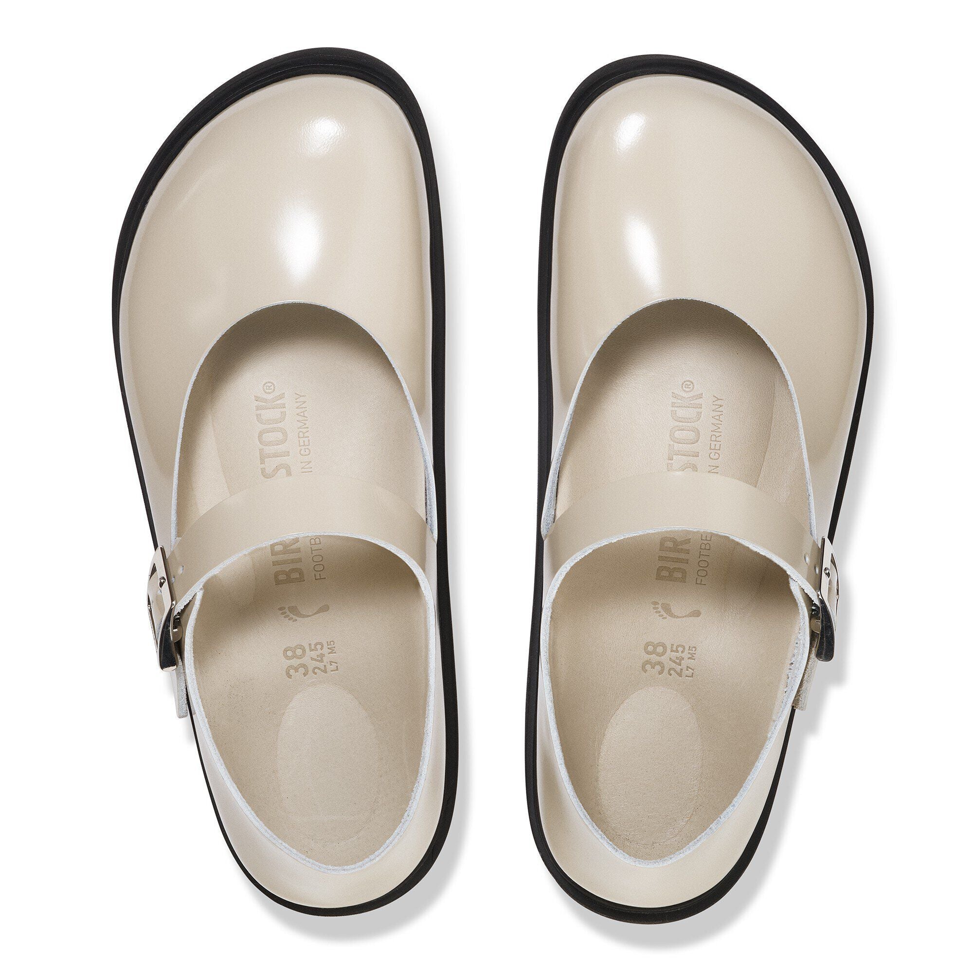 Mantova Droplet Buckle Natural Leather Patent High-Shine Oyster