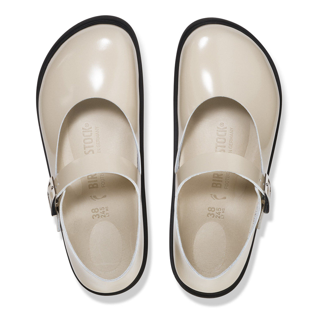 Mantova Droplet Buckle Natural Leather Patent High-Shine Oyster