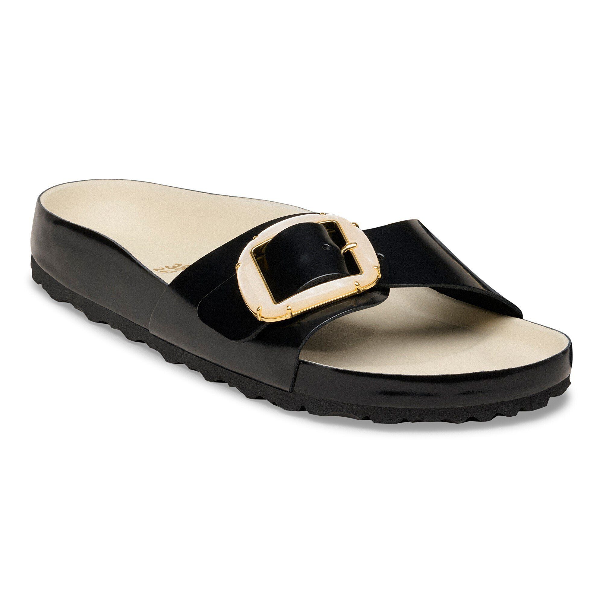 Madrid Big Buckle Pearl Natural Leather Patent High-Shine Black/Ecru