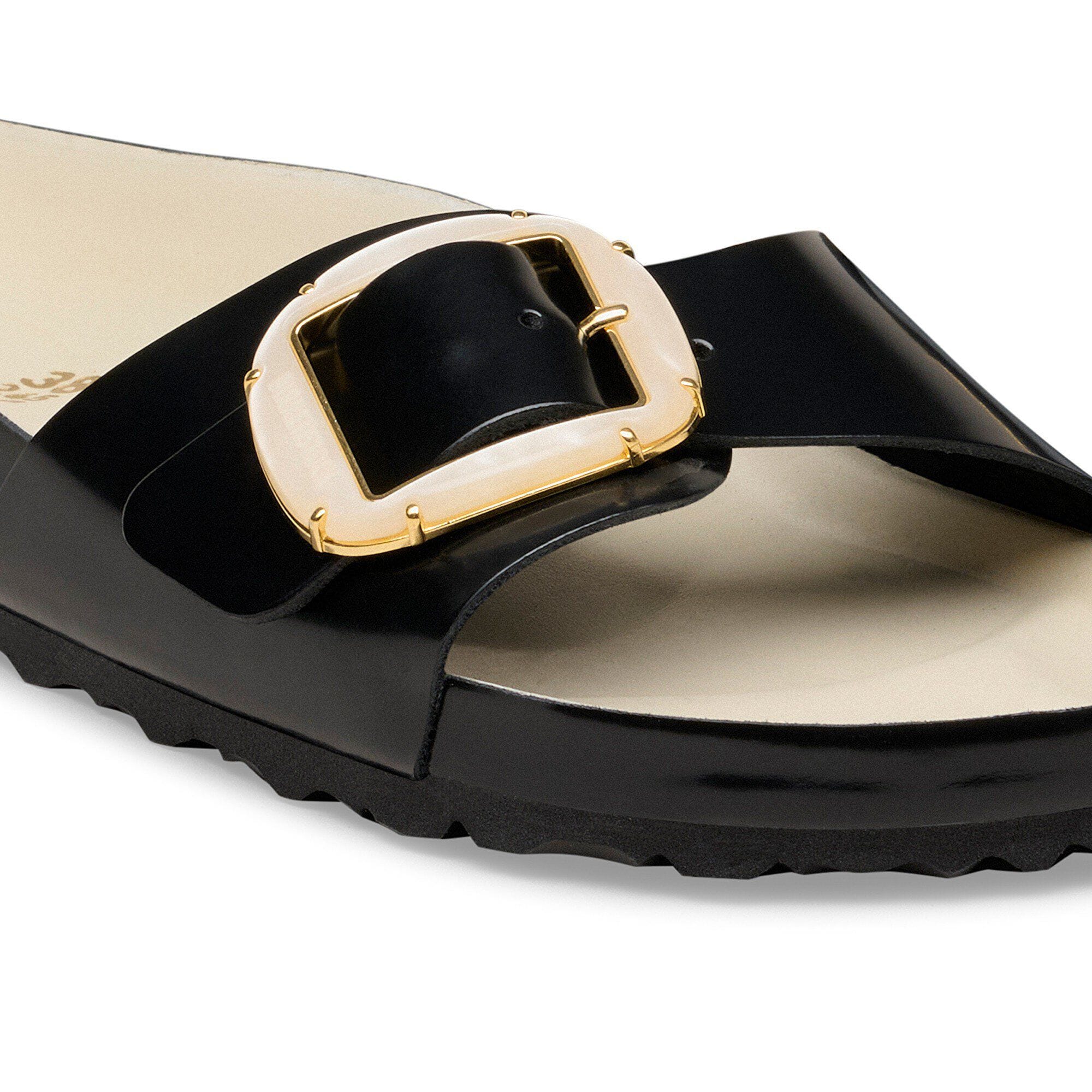 Madrid Big Buckle Pearl Natural Leather Patent High-Shine Black/Ecru