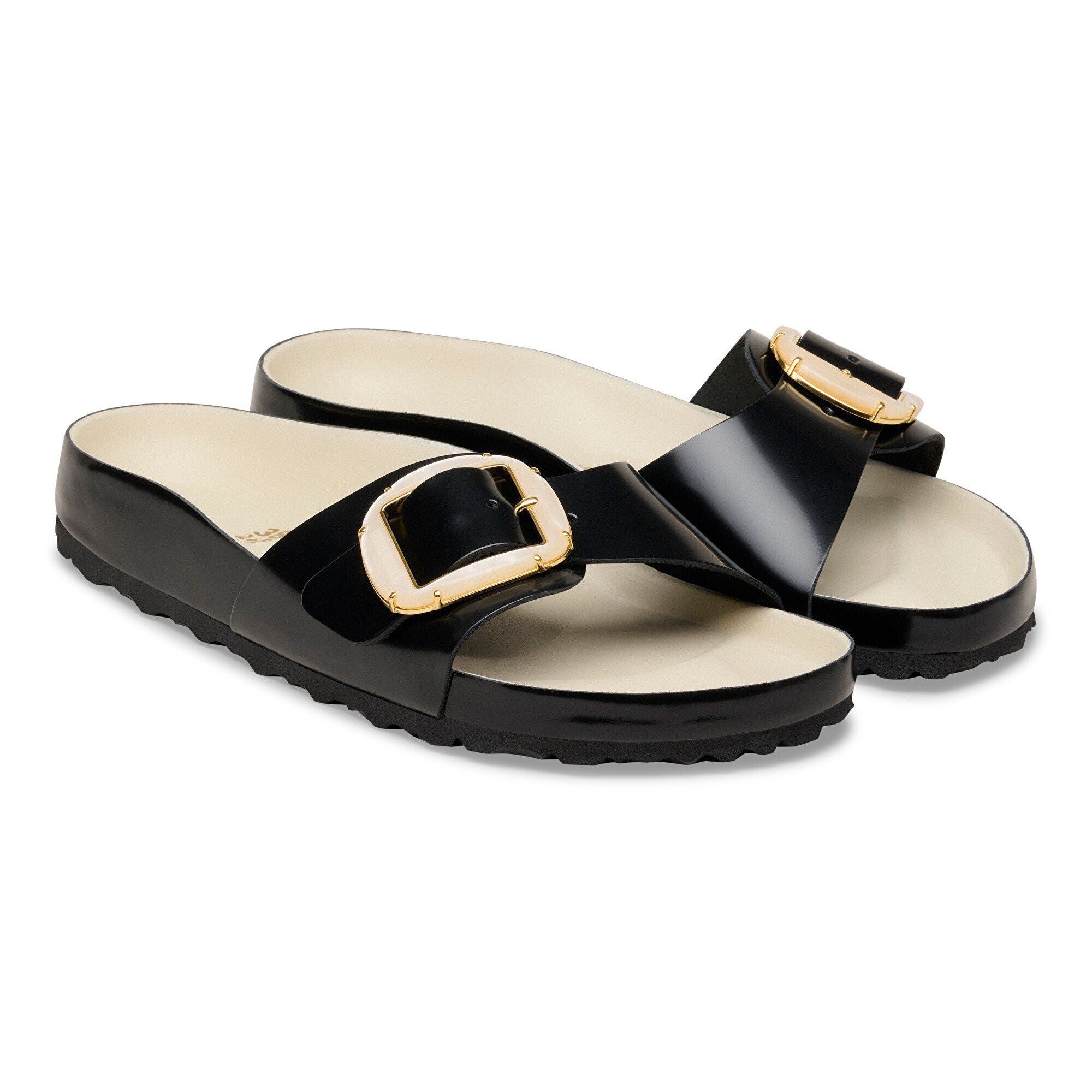 Madrid Big Buckle Pearl Natural Leather Patent High-Shine Black/Ecru
