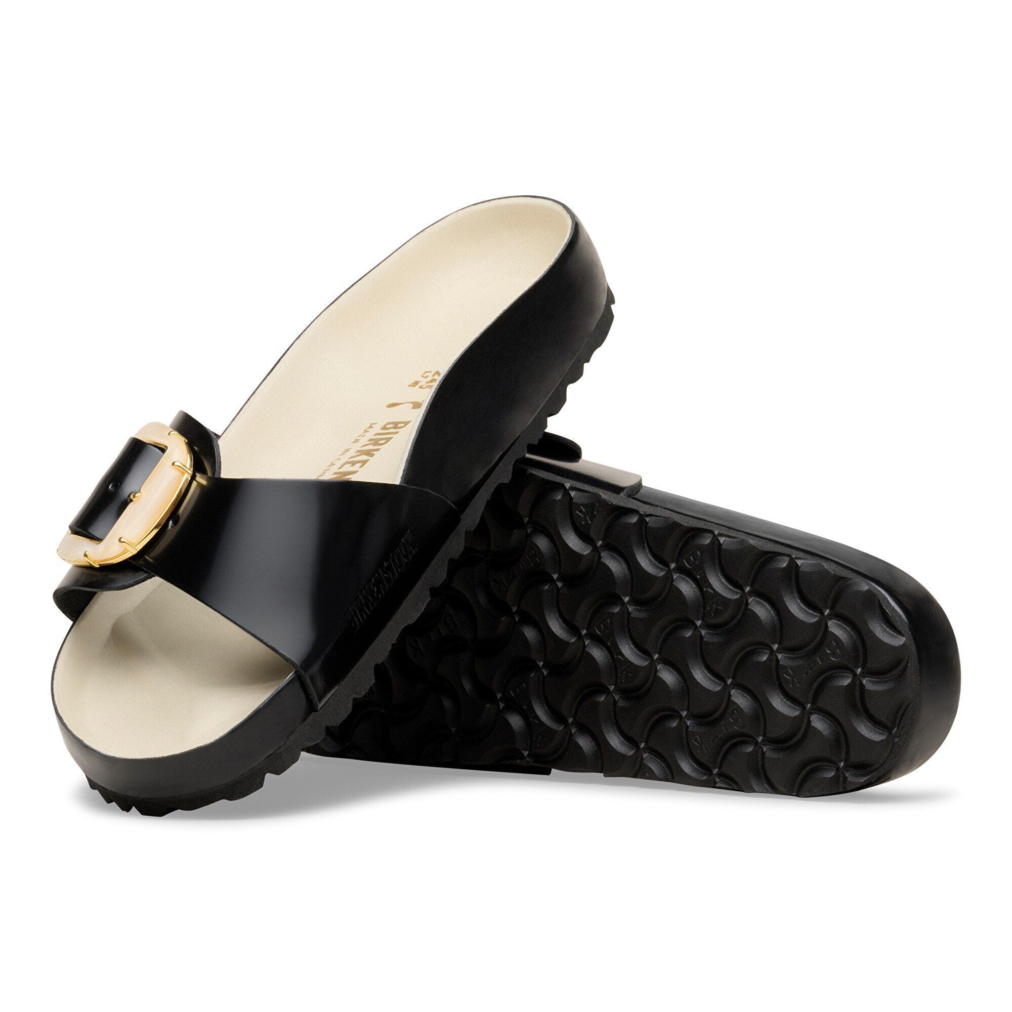 Madrid Big Buckle Pearl Natural Leather Patent High-Shine Black/Ecru