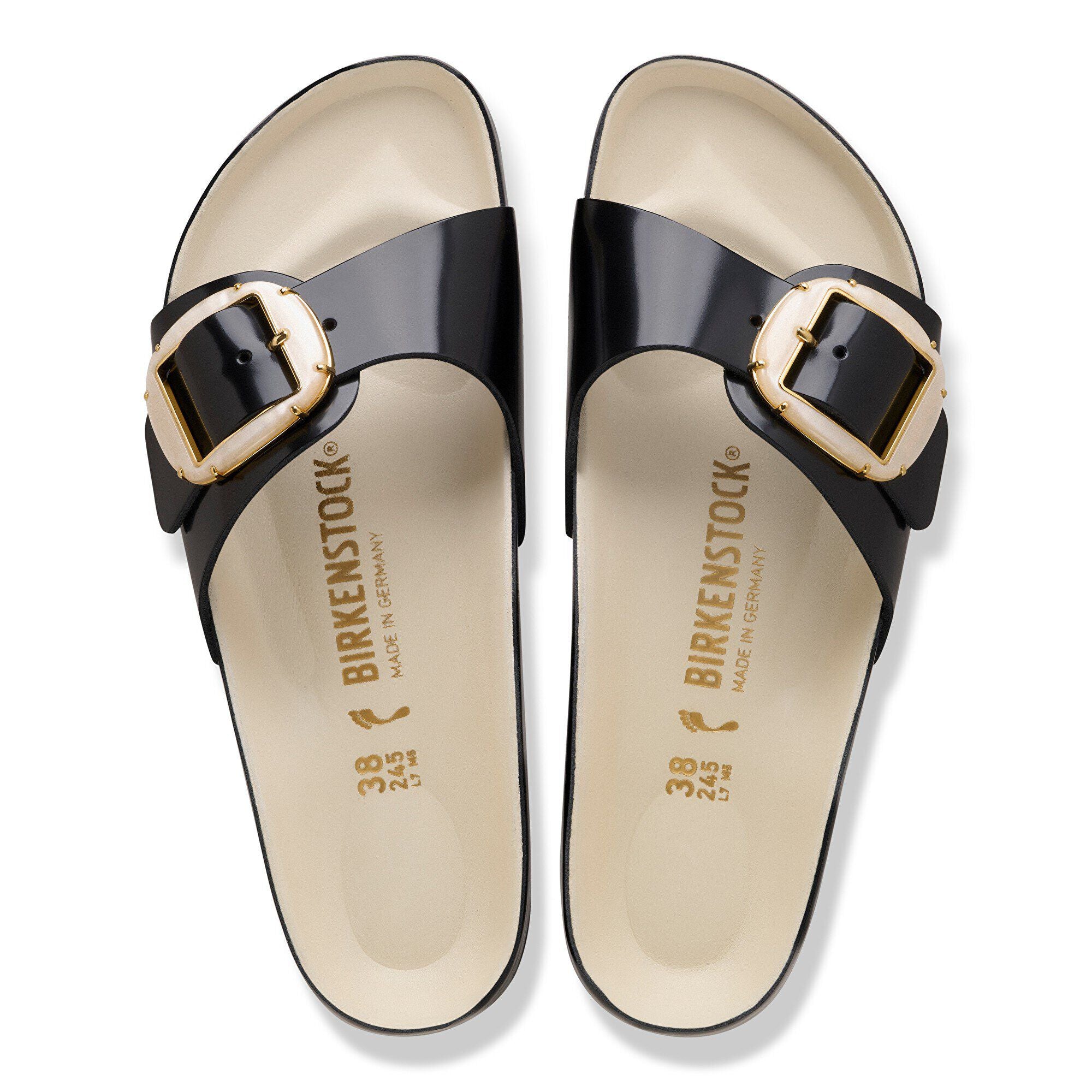 Madrid Big Buckle Pearl Natural Leather Patent High-Shine Black/Ecru