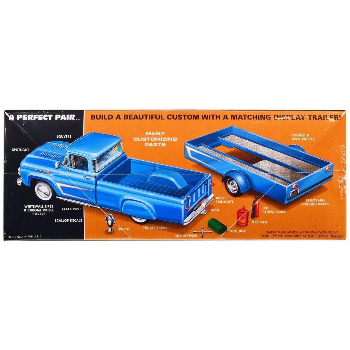 Skill 2 Model Kit 1960 Ford F-100 Pickup Truck with Trailer 3-in-1 Kit 1/25 Scale Model by AMT