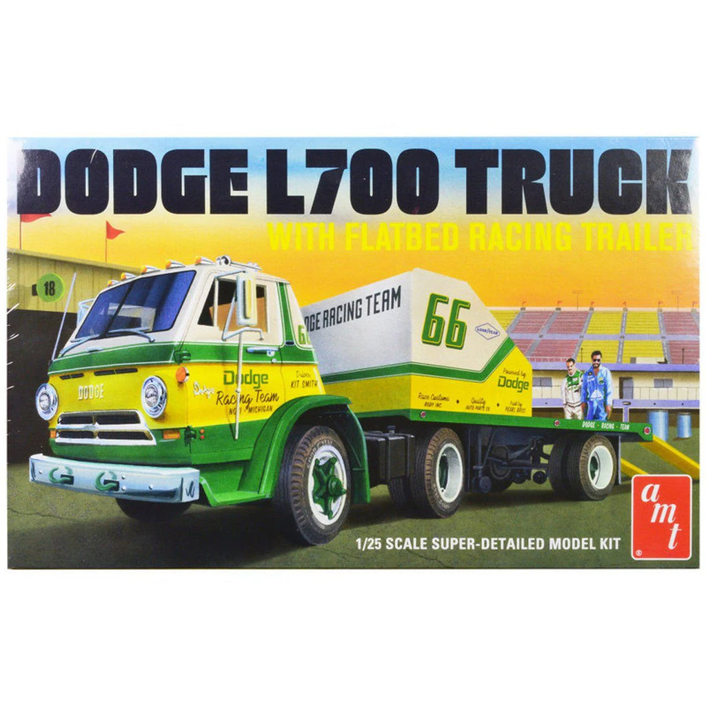 AMT 1966 Dodge L700 Truck w/Flatbed Racing Trailer 1/25 Scale Model Kit
