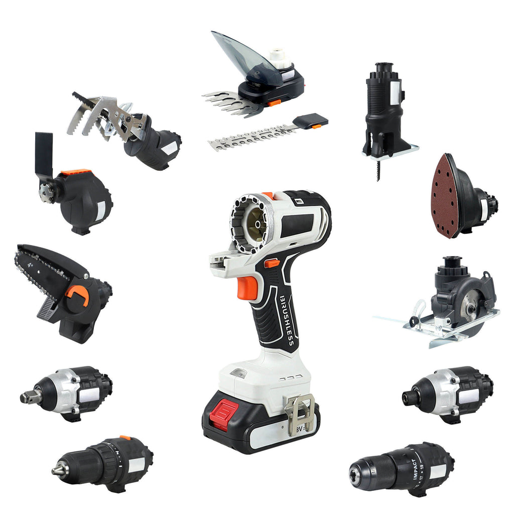 ??Factory Outsale? 12 in 1 Multi-function Drill with Impact drill Reciprocating saw Jig saw Oscillating tool Chainsaw Screwdriver Attachment