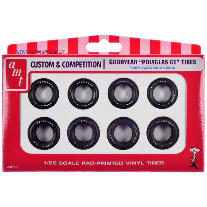 Model Kit "Goodyear Polyglas GT" Tires Set of 8 Pieces for 1/25 Scale Models by AMT