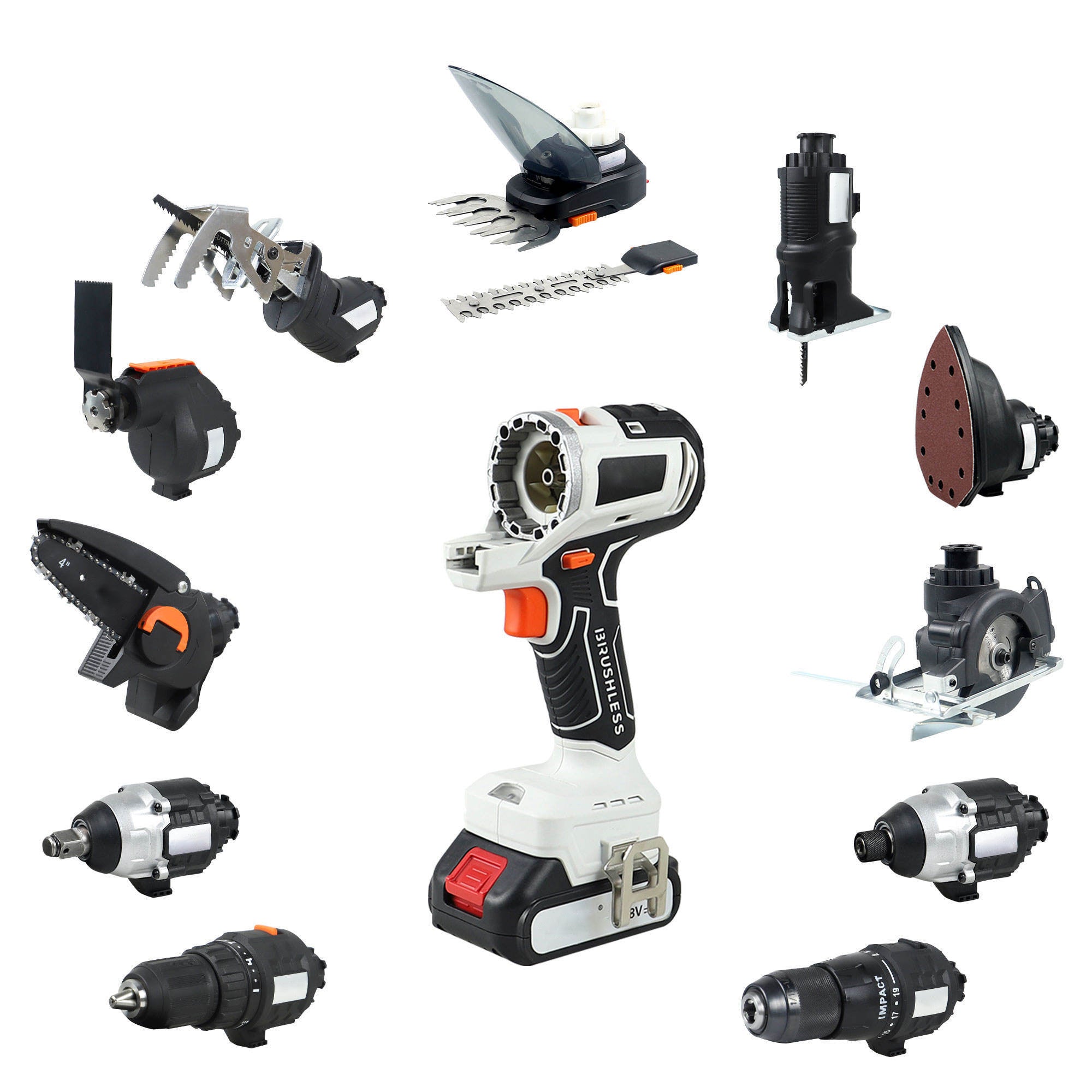 ??Factory Outsale? 12 in 1 Multi-function Drill with Impact drill Reciprocating saw Jig saw Oscillating tool Chainsaw Screwdriver Attachment